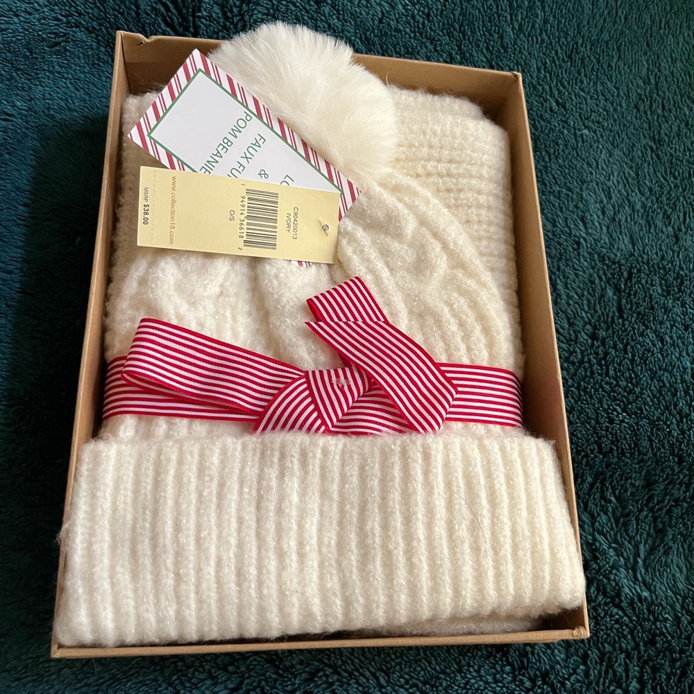 Loop and Faux Fur Pom Beanie-New